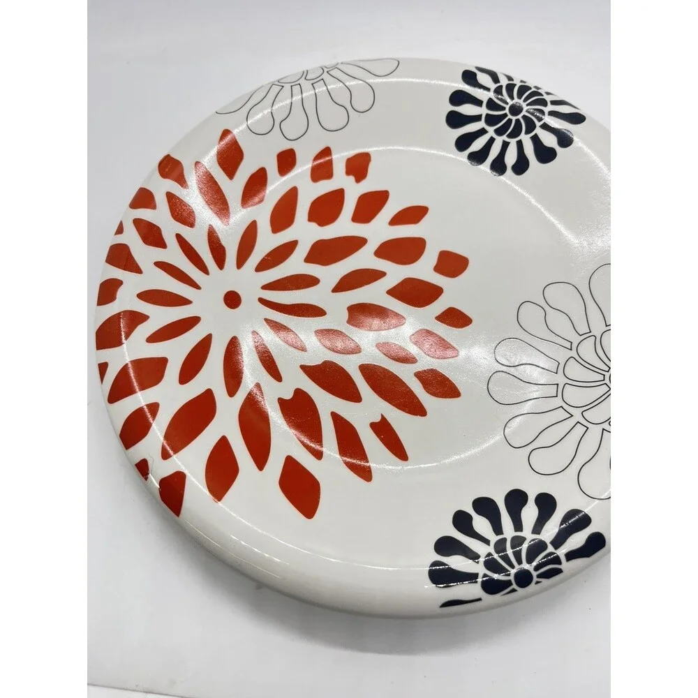 Pier 1 Mod Mum 8' Dessert Salad Plate Red Flower Black White